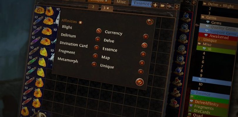 Path of Exile añade las carpetas y la distribución automática con las pestañas afines